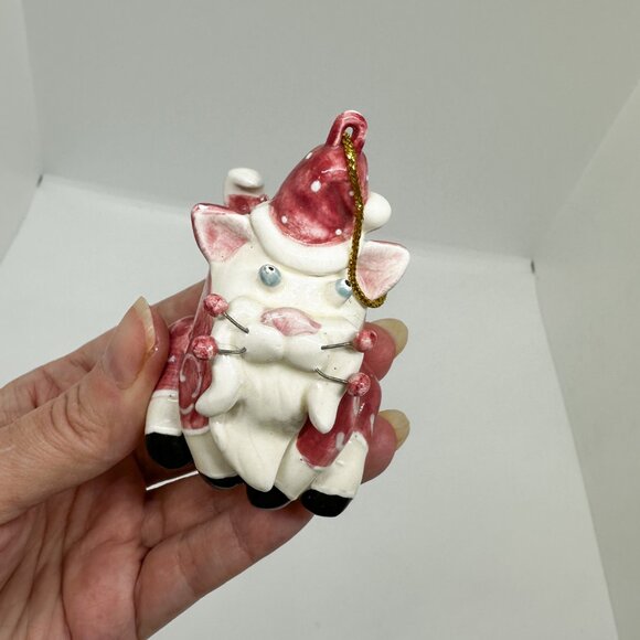 Vintage 2002 Whimsiclay Amy Lacombe Santa Ornament Christmas Ceramic Weirdo Cat - Picture 5 of 6